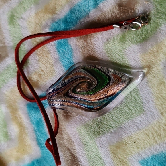 8. Made in Italy Murano Glass Necklace on Leather Cord - Picture 2 of 4